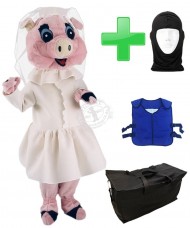 Maskottchen Schwein 9 + Kühlweste "Blue M24" + Tasche "Star" + Hygiene Maske (Hochwertig)