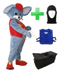 Kostüm Maus 23 + Kühlweste "Blue M24" + Tasche "Star" + Hygiene Maske (Hochwertig)