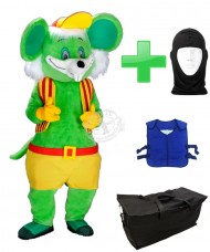 Kostüm Maus 18 + Kühlweste "Blue M24" + Tasche "Star" + Hygiene Maske (Hochwertig)