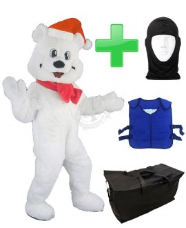 Kostüm Eisbär 6 Rot + Kühlweste "M24" + Tasche "Star" + Hygiene Maske (Hochwertig)