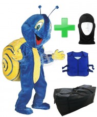 Maskottchen Schnecke + Kühlweste "Blue M24" + Tasche "XL" + Hygiene Maske (Hochwertig)