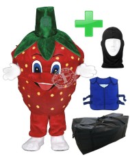Kostüm Erdbeere + Kühlweste "Blue M24" + Tasche "XL" + Hygiene Maske (Hochwertig)