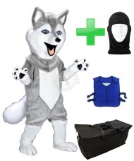 Kostüm Husky + Kühlweste "Blue M24" + Tasche "Star" + Hygiene Maske (Hochwertig)