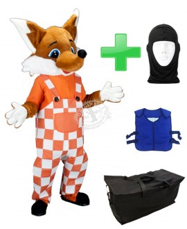 Kostüm Fuchs 9 + Kühlweste "Blue M24" + Tasche "Star" + Hygiene Maske (Hochwertig)