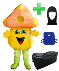 Kostüm Pilz / Champignon 1 + Kühlweste "Blue M24" + Tasche "Star" + Hygiene Maske (Hochwertig)