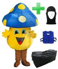 Kostüm Pilz / Champignon 2 + Kühlweste "Blue M24" + Tasche "Star" + Hygiene Maske (Hochwertig)