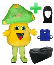 Kostüm Pilz / Champignon 3 + Kühlweste "Blue M24" + Tasche "XL" + Hygiene Maske (Hochwertig)