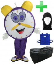 Kostüm Uhr / Wecker + Kühlweste "Blue M24" + Tasche "XL" + Hygiene Maske (Hochwertig)