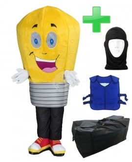 Kostüm Glühbirne / Lampe + Kühlweste "Blue M24" + Tasche "XL" + Hygiene Maske (Hochwertig)