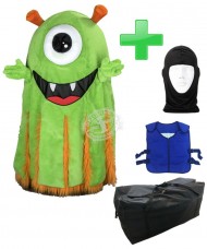 Kostüm Alien / Monster "Grüner Hugo" + Kühlweste "Blue M24" + Tasche "XL" + Hygiene Maske (Hochwertig)