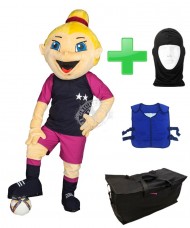 Kostüm Fußballerin + Kühlweste "Blue M24" + Tasche "Star" + Hygiene Maske (Hochwertig)