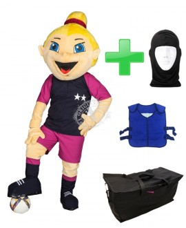 Kostüm Fußballerin + Kühlweste "Blue M24" + Tasche "Star" + Hygiene Maske (Hochwertig)