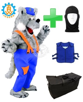 Kostüm Wolf "THW Jugend" + Kühlweste "Blue M24" + Tasche "Star" + Hygiene Maske (Hochwertig)