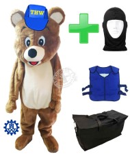 Kostüm Bär THW + Kühlweste "Blue M24" + Tasche "Star" + Hygiene Maske (Hochwertig)