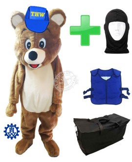 Kostüm Bär THW + Kühlweste "Blue M24" + Tasche "Star" + Hygiene Maske (Hochwertig)